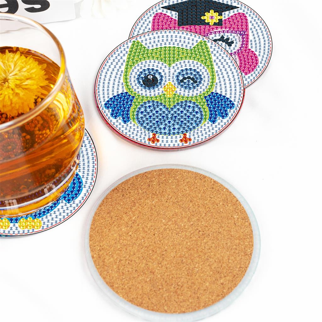 6 Pcs Owls Diamond Painting Coasters with Holder