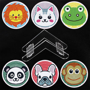 6 Pcs Animal Diamond Painting Coasters with Holder