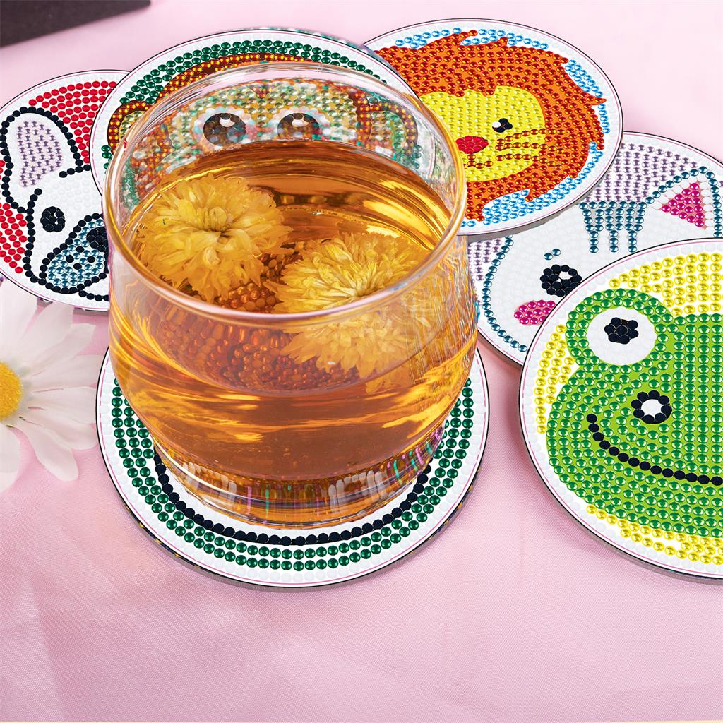 6 Pcs Animal Diamond Painting Coasters with Holder