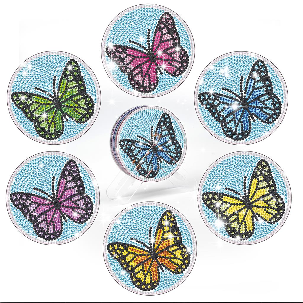 6 Pcs Butterfly Diamond Painting Coasters with Holder