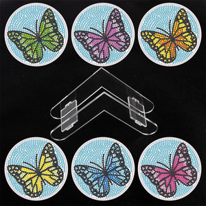 6 Pcs Butterfly Diamond Painting Coasters with Holder