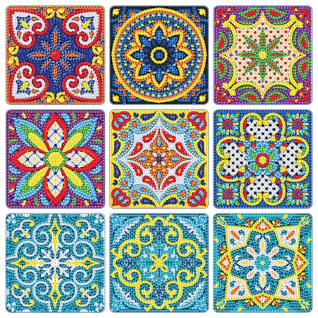 9 Pcs DIY Mandala Diamond Painting Coasters