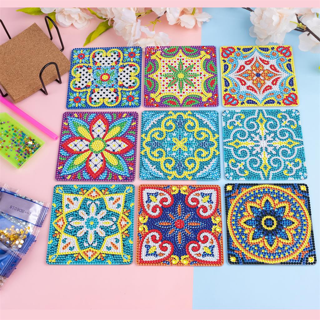 9 Pcs DIY Mandala Diamond Painting Coasters