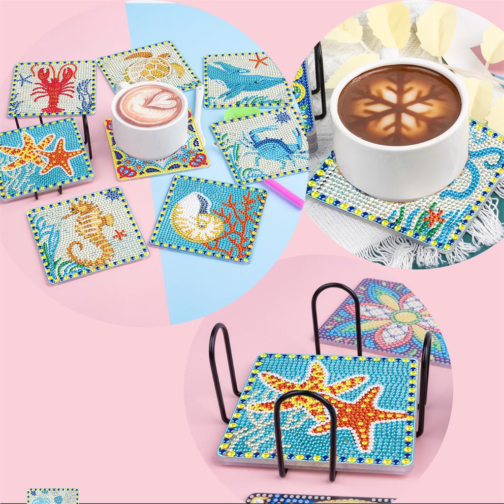 9 Pcs DIY Sea animals Diamond Painting Coasters