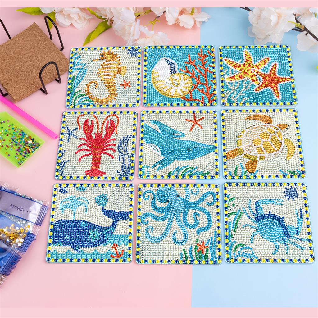 9 Pcs DIY Sea animals Diamond Painting Coasters