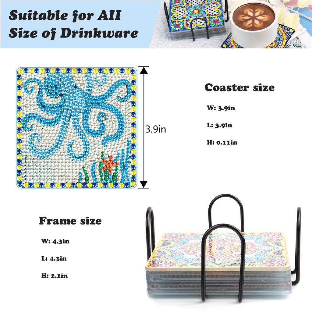 9 Pcs DIY Sea animals Diamond Painting Coasters