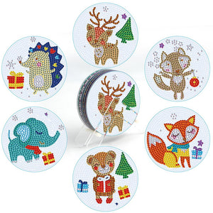 6 Pcs DIY Christmas Animal Diamond Painting Coasters