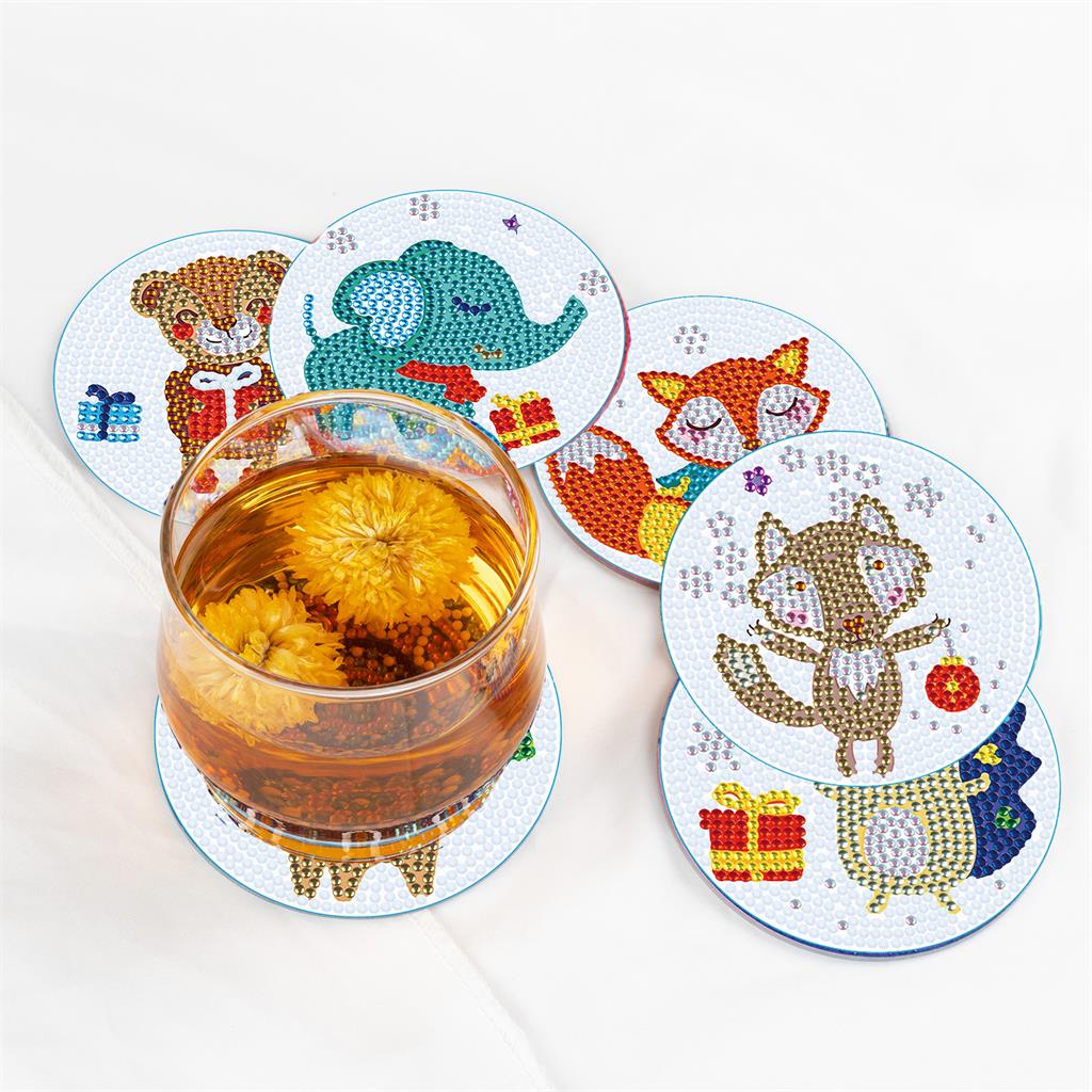 6 Pcs DIY Christmas Animal Diamond Painting Coasters