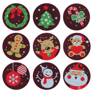 9 Pcs DIY Christmas Diamond Painting Coasters