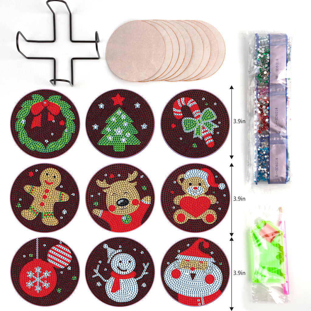 9 Pcs DIY Christmas Diamond Painting Coasters