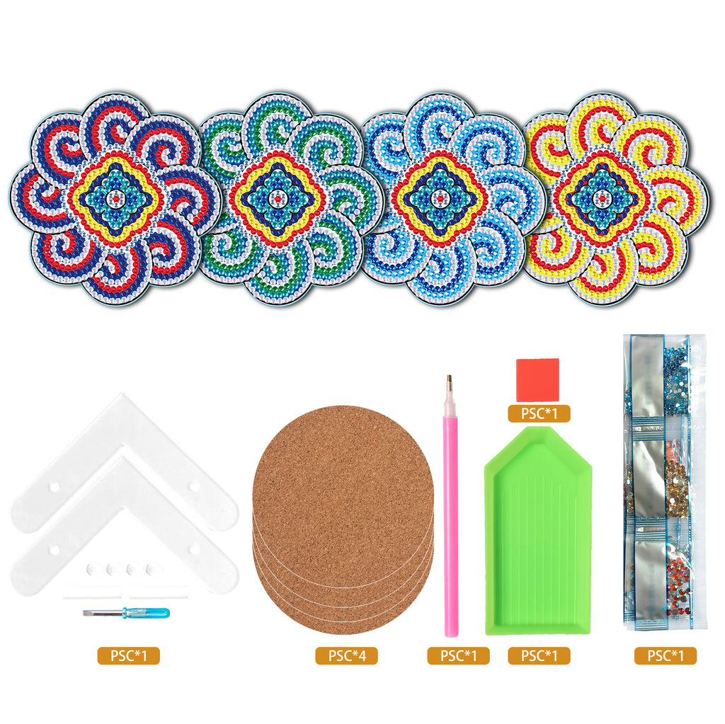 4 Pcs DIY Mandala Diamond Painting Coasters
