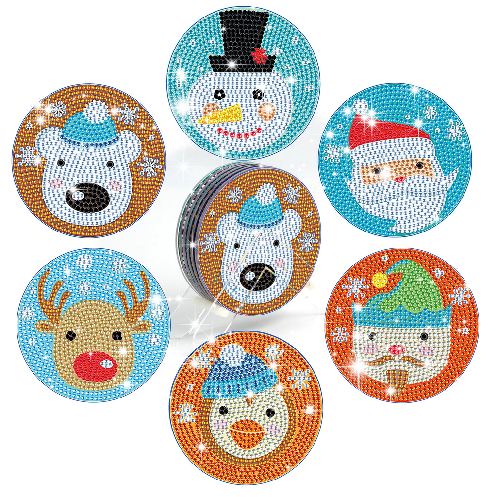 6 Pcs DIY Christmas Animal Diamond Painting Coasters