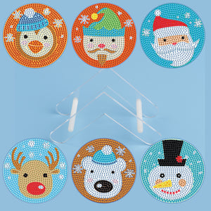 6 Pcs DIY Christmas Animal Diamond Painting Coasters