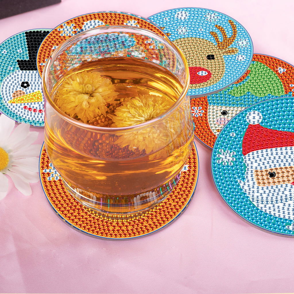 6 Pcs DIY Christmas Animal Diamond Painting Coasters