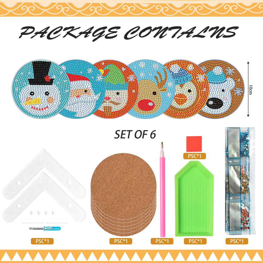 6 Pcs DIY Christmas Animal Diamond Painting Coasters