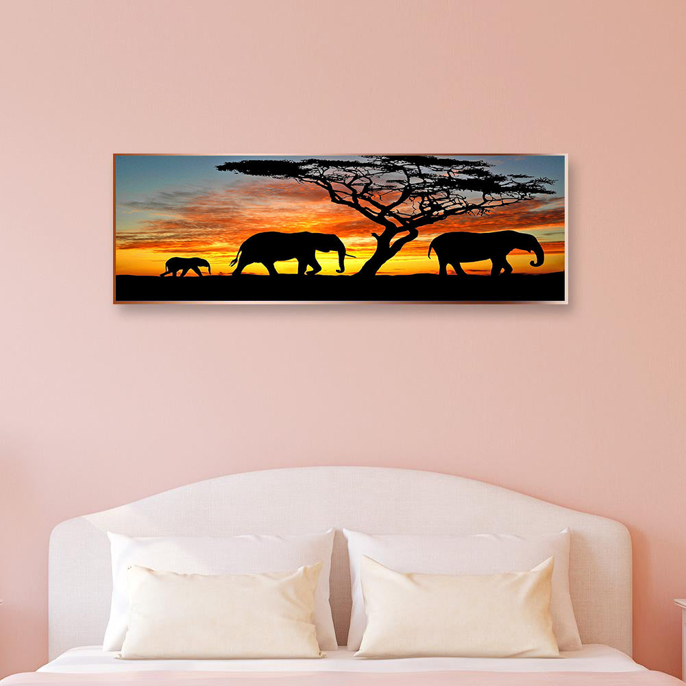 Full Large Diamond Painting kit - Elephant under the setting sun