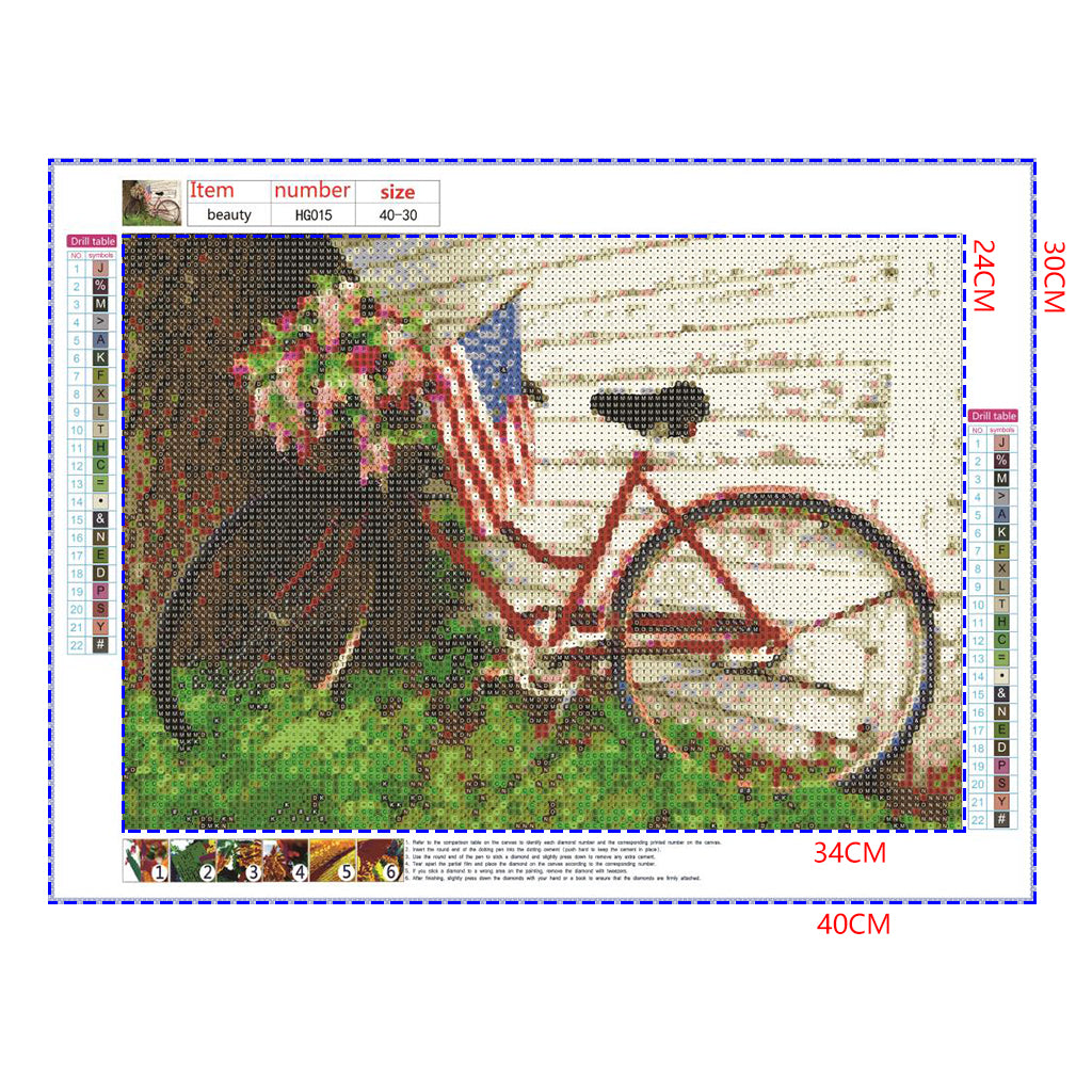 Full Diamond Painting kit - Flower basket on the front of bicycle