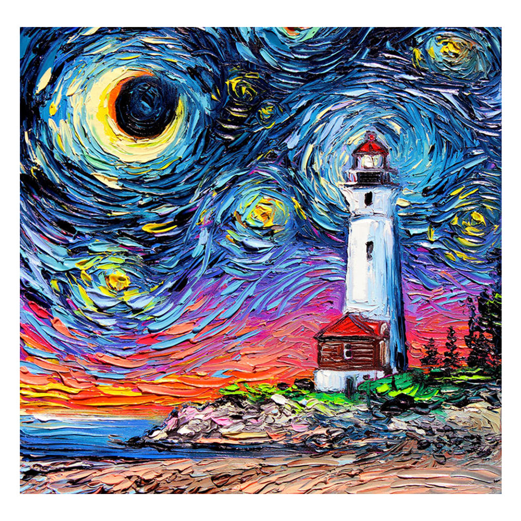 Full Diamond Painting kit - The lighthouse under the fantasy starry sky