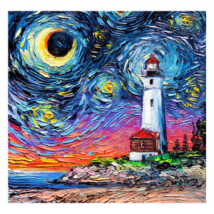 Full Diamond Painting kit - The lighthouse under the fantasy starry sky
