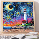 Full Diamond Painting kit - The lighthouse under the fantasy starry sky