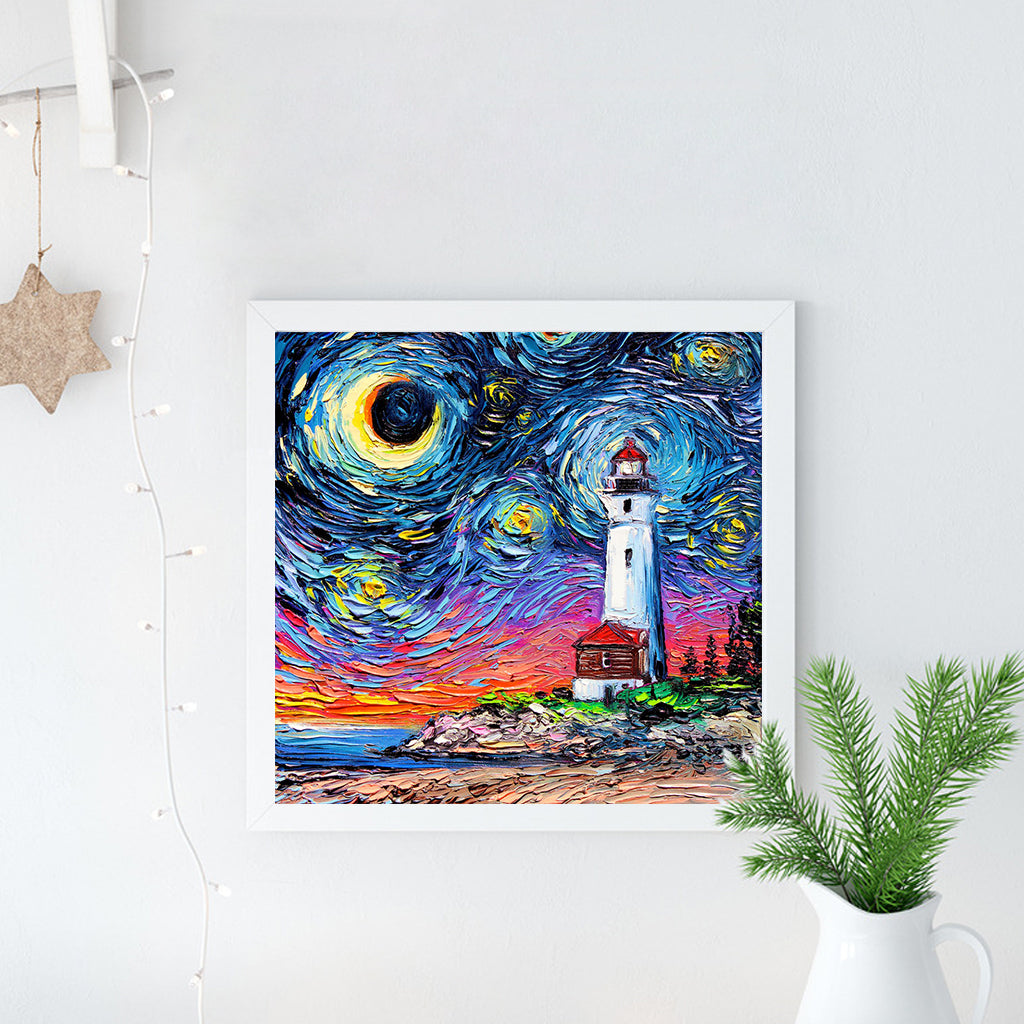 Full Diamond Painting kit - The lighthouse under the fantasy starry sky