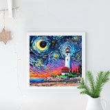 Full Diamond Painting kit - The lighthouse under the fantasy starry sky