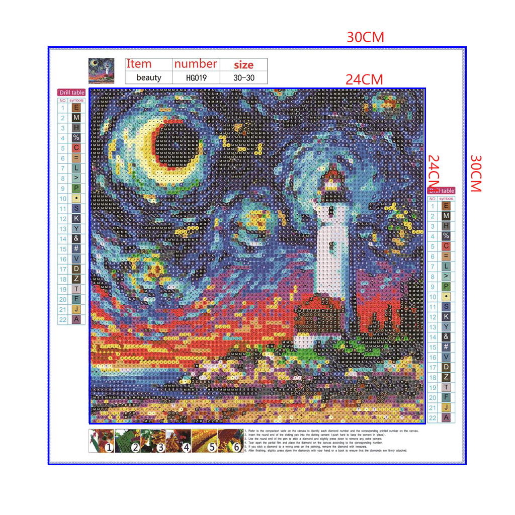 Full Diamond Painting kit - The lighthouse under the fantasy starry sky
