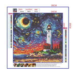 Full Diamond Painting kit - The lighthouse under the fantasy starry sky