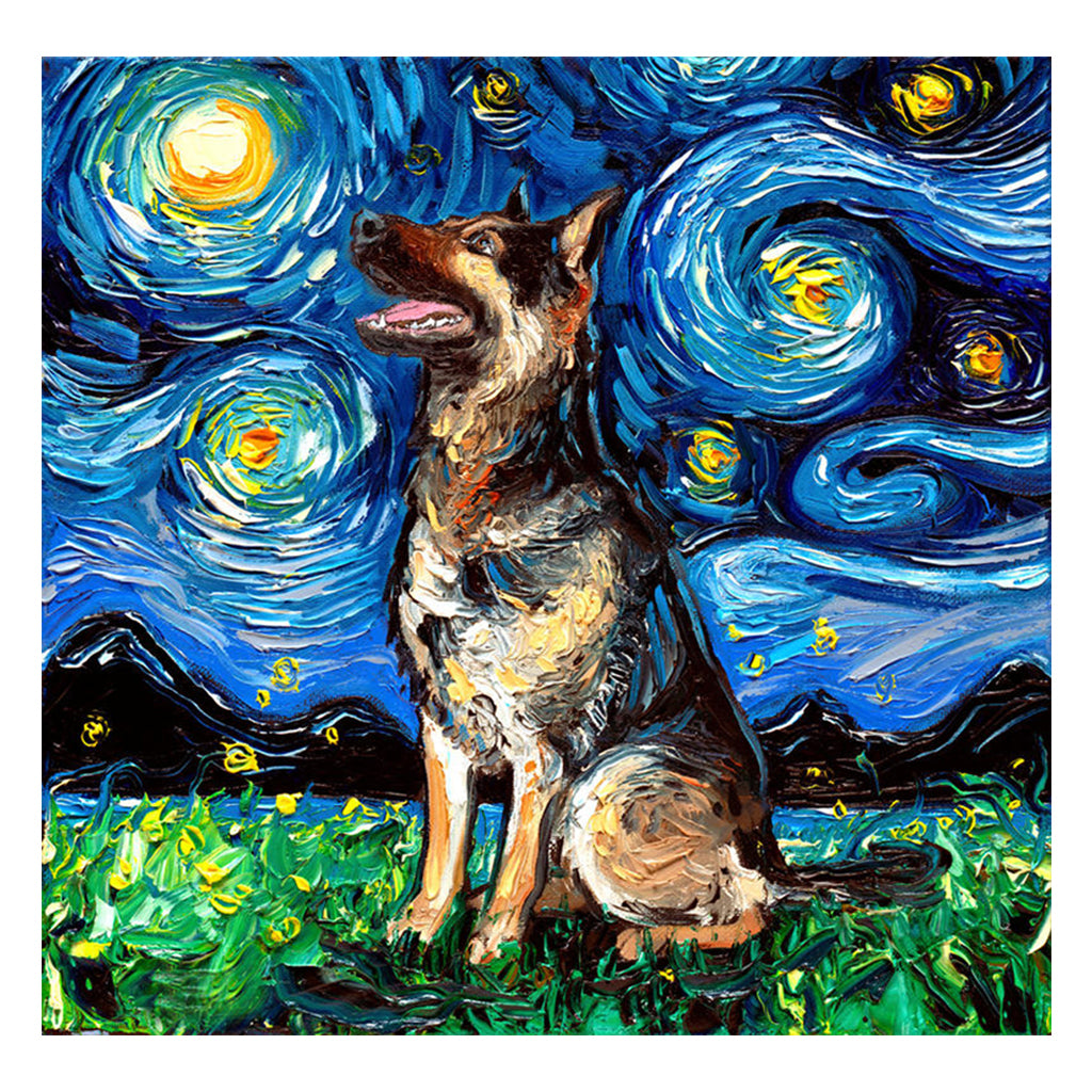 Full Diamond Painting kit - German Shepherd dog under the beautiful starry sky