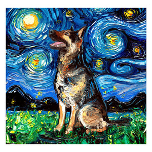 Full Diamond Painting kit - German Shepherd dog under the beautiful starry sky