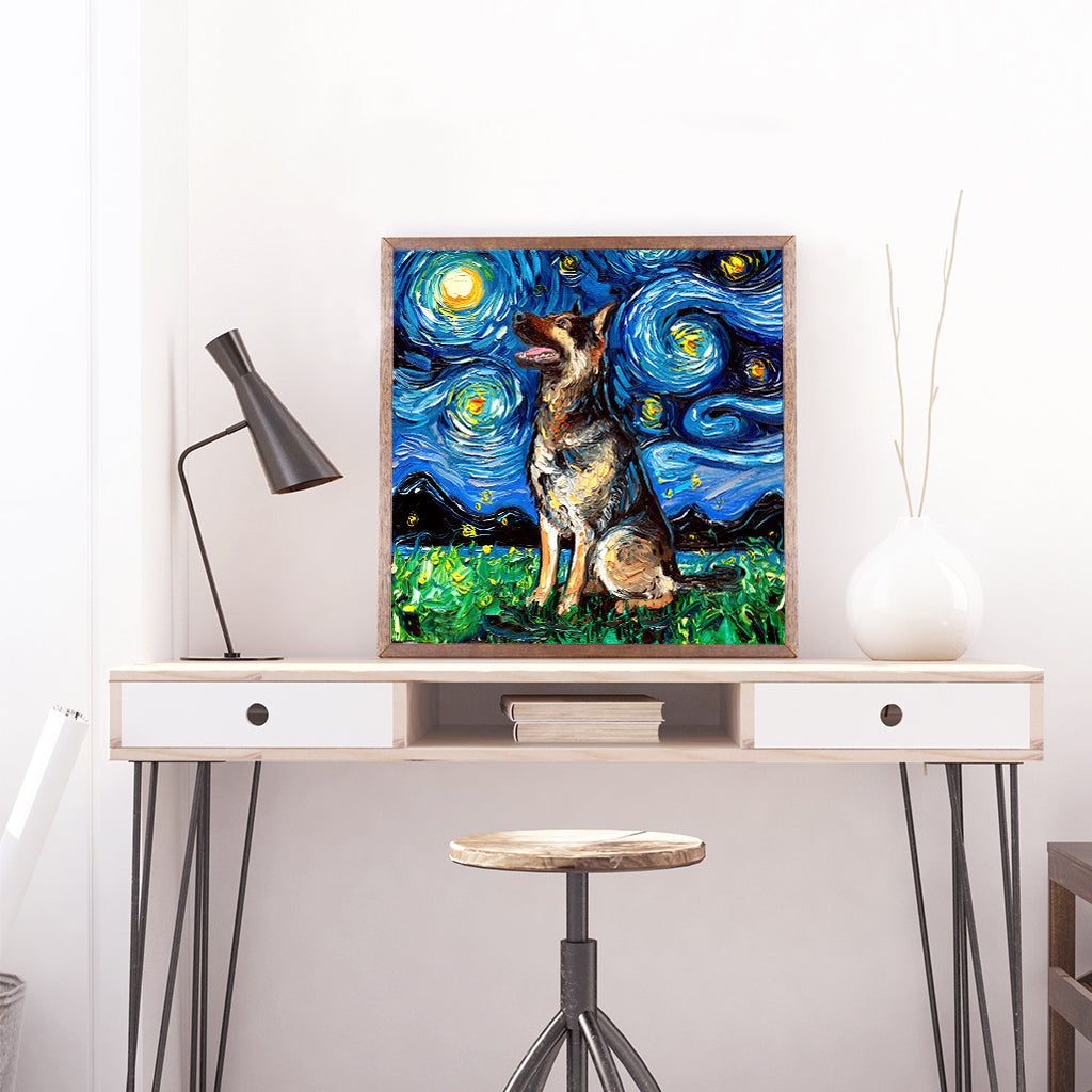 Full Diamond Painting kit - German Shepherd dog under the beautiful starry sky