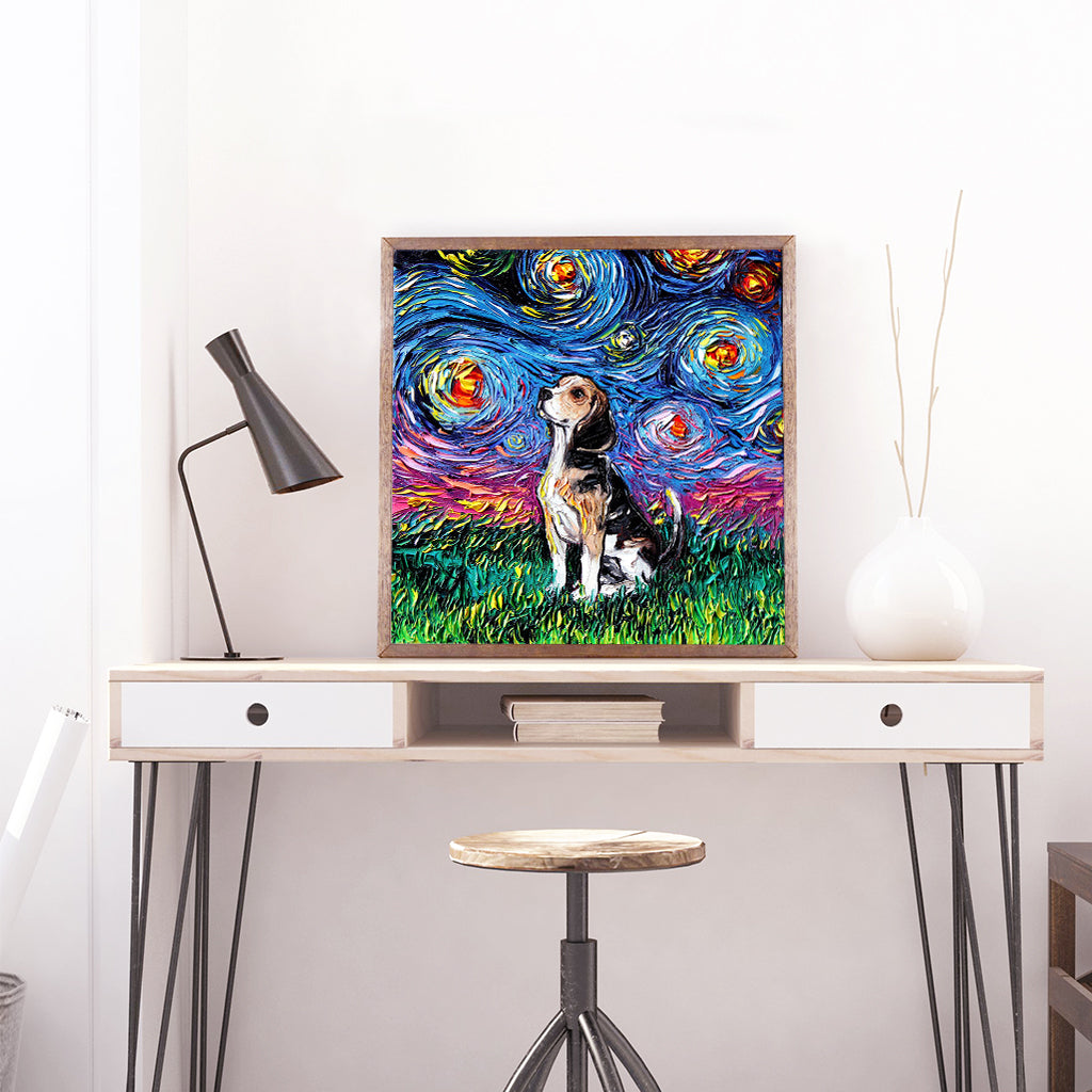 Full Diamond Painting kit - Basset Hound under the beautiful starry sky
