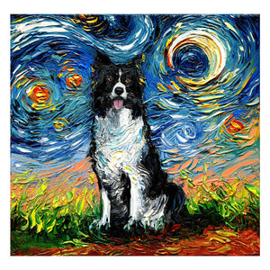 Full Diamond Painting kit - Border Collie under the beautiful starry sky