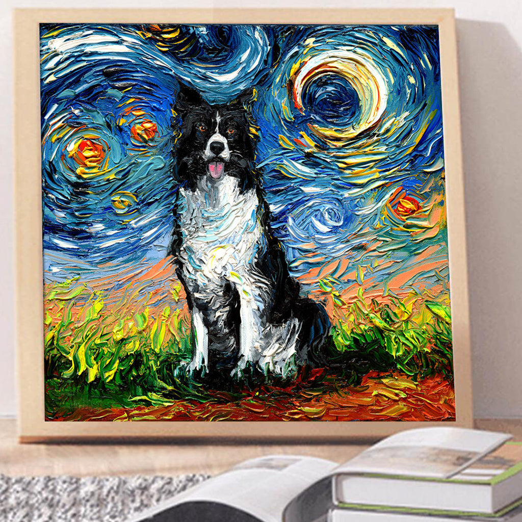 Full Diamond Painting kit - Border Collie under the beautiful starry sky