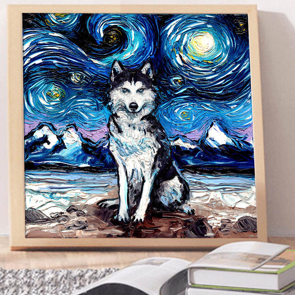 Full Diamond Painting kit - Siberian Husky under the beautiful starry sky