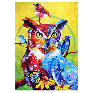 Full Diamond Painting kit - Watercolor owl and bird