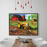 Full Diamond Painting kit - Peacocks and deers on the farm with yellow tractor