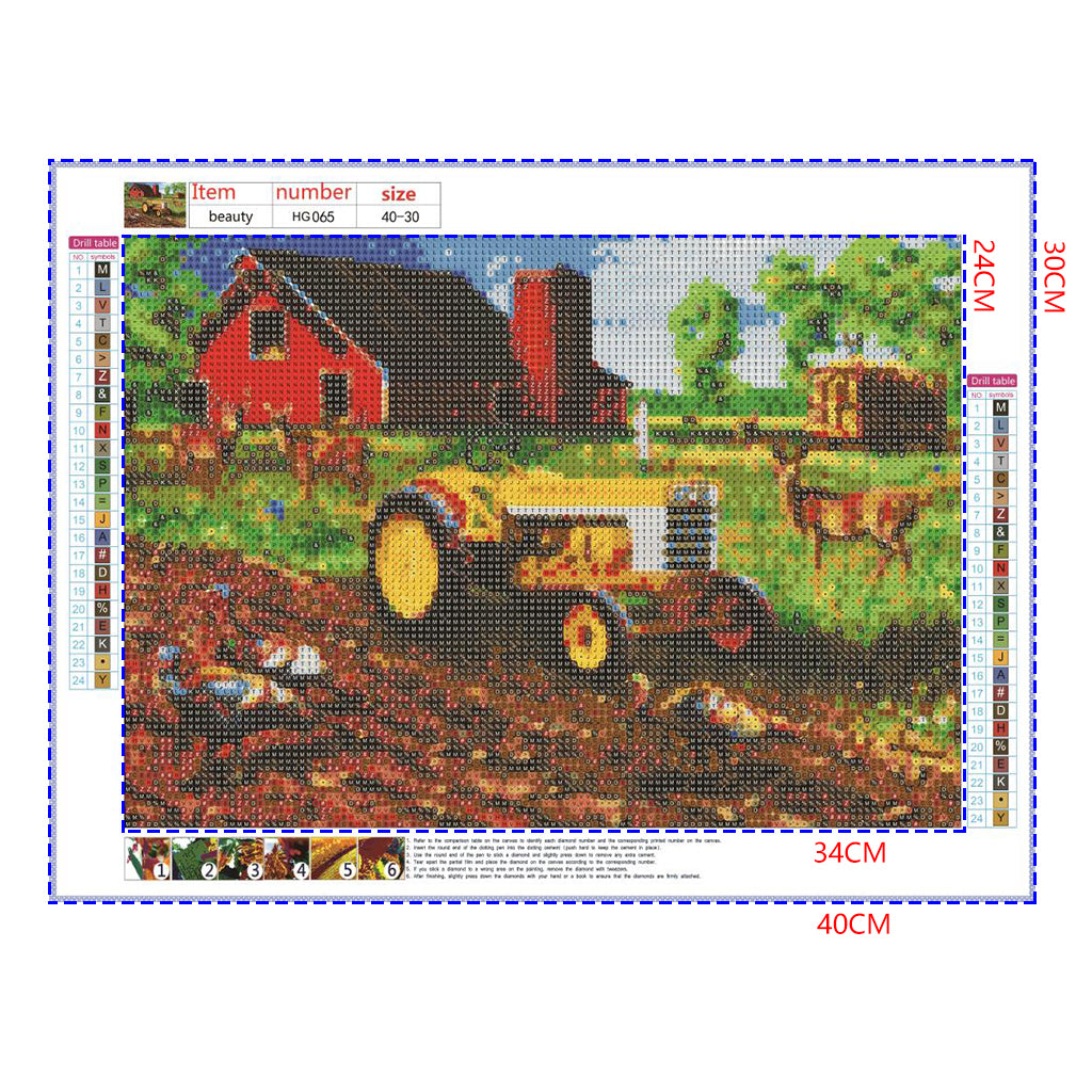 Full Diamond Painting kit - Peacocks and deers on the farm with yellow tractor