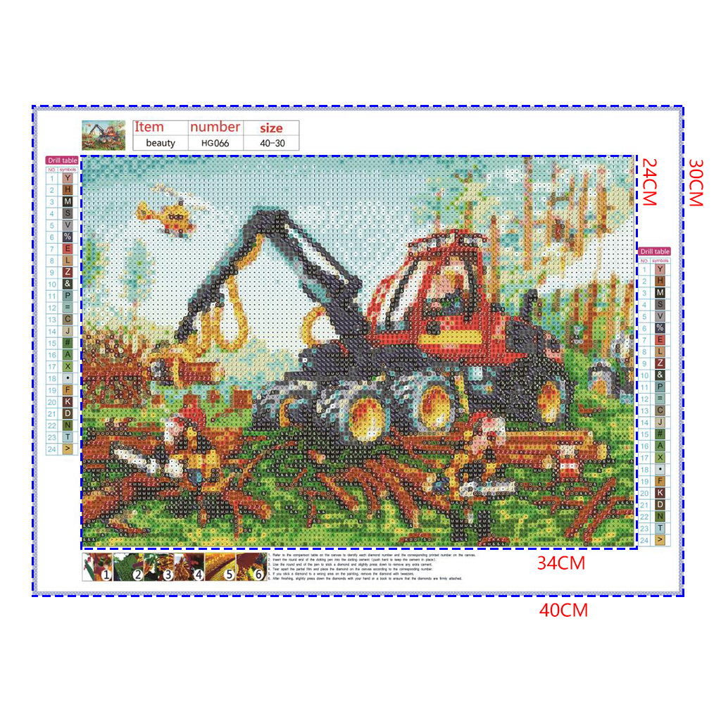 Full Diamond Painting kit - Excavator and workers in cutting trees