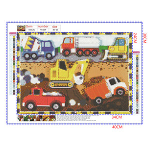 Full Diamond Painting kit - Road-building trucks and excavators