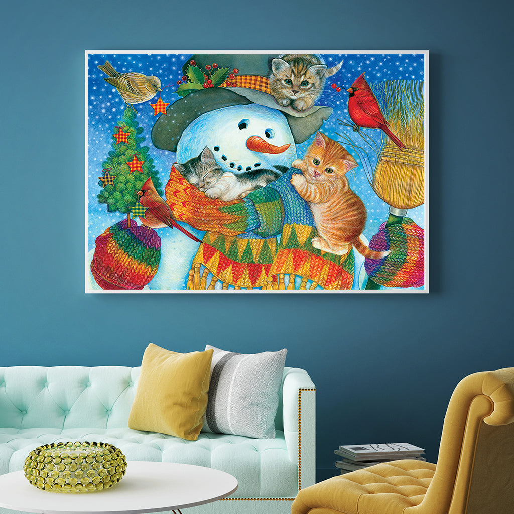 Full Diamond Painting kit - Christmas snowman and kitten