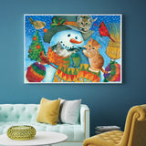 Full Diamond Painting kit - Christmas snowman and kitten