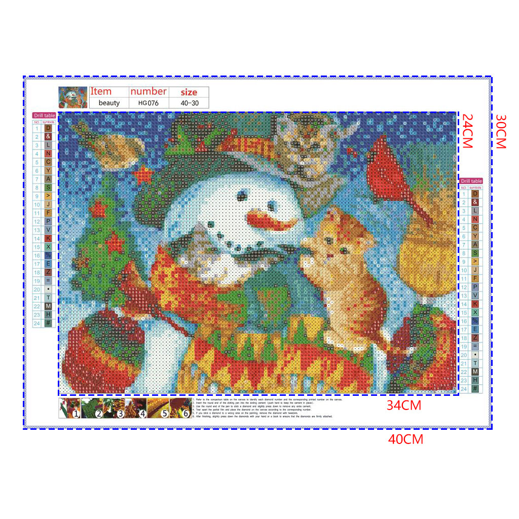 Full Diamond Painting kit - Christmas snowman and kitten