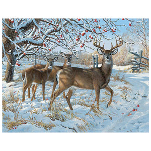 Full Diamond Painting kit - White-tailed Deer family on the snow