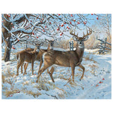 Full Diamond Painting kit - White-tailed Deer family on the snow
