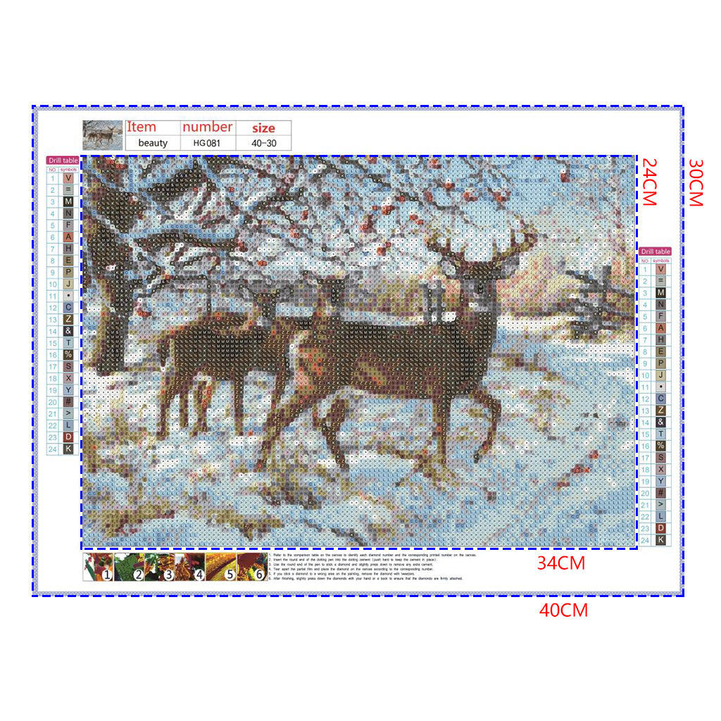 Full Diamond Painting kit - White-tailed Deer family on the snow