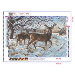 Full Diamond Painting kit - White-tailed Deer family on the snow