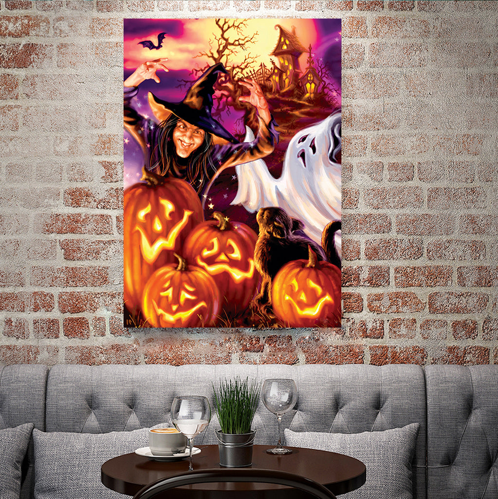 Full Diamond Painting kit - Witch and pumpkin lanterns