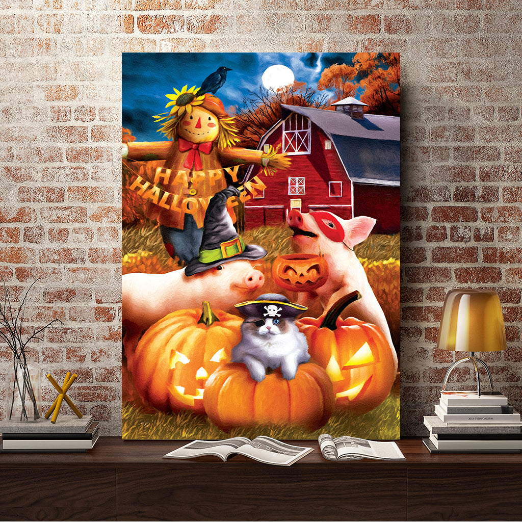 Full Diamond Painting kit - Halloween pig and cat