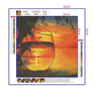 Full Diamond Painting kit - The reflection of the willow leaves and lake in the glass